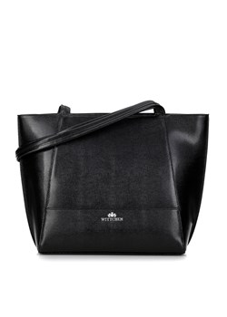 Shopperka ze skóry lizard z przeszyciami czarno - srebrna ze sklepu WITTCHEN w kategorii Torby Shopper bag - zdjęcie 174843698