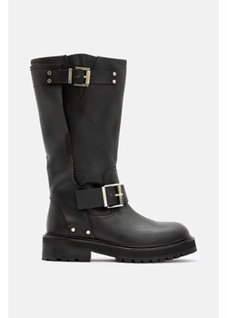 AllSaints kozaki skórzane Tay Biker Boot damskie kolor czarny na płaskim obcasie W026FA ze sklepu ANSWEAR.com w kategorii Kozaki damskie - zdjęcie 174847727