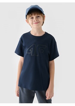 Chłopięcy t-shirt z nadrukiem 4F 4FJWMM00TTSHM2331 - granatowy ze sklepu Sportstylestory.com w kategorii T-shirty chłopięce - zdjęcie 174849298