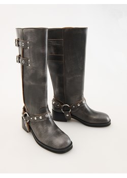 Reserved - Skórzane kozaki typu biker - czarny ze sklepu Reserved w kategorii Kozaki damskie - zdjęcie 174855279