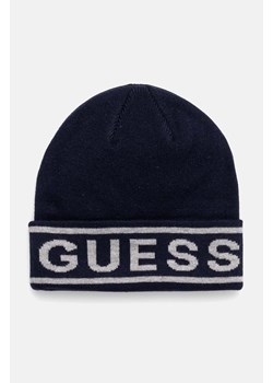 Guess czapka z domieszką wełny LOGO BEANIE kolor granatowy z cienkiej dzianiny M4BZ06.Z3H82 ze sklepu ANSWEAR.com w kategorii Czapki zimowe męskie - zdjęcie 174880839