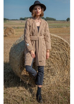 Karmelowy wełniany kardigan o grubym splocie Chunky Knit F1480, Kolor karmelowy, Rozmiar S/M, Fobya ze sklepu Primodo w kategorii Swetry damskie - zdjęcie 174891458