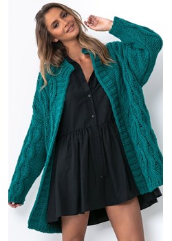 Kardigan z wełną i alpaką o grubym splocie w kolorze turkusowym Chunky Knit F1555, Kolor turkusowy, Rozmiar S/M, Fobya ze sklepu Primodo w kategorii Swetry damskie - zdjęcie 174891528