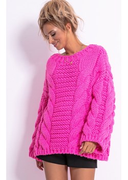 Sweter z wełną w kolorze różowym CHUNKY KNIT F780, Kolor różowy, Rozmiar S/M, Fobya ze sklepu Primodo w kategorii Swetry damskie - zdjęcie 174891916