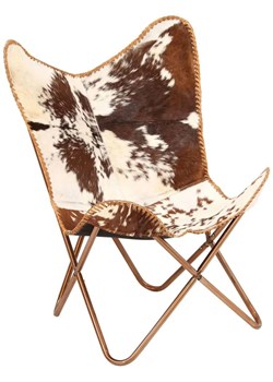 Brązowo-biały skórzany fotel typu butterfly - Curt 3X - id: 45188 - marki Elior - 174929437 Brązowo-biały skórzany fotel typu butterfly - Curt 3X ze sklepu Edinos.pl w kategorii Fotele - zdjęcie 174929437