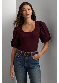 Lauren Ralph Lauren t-shirt bawełniany damski kolor bordowy 200951296 ze sklepu ANSWEAR.com w kategorii Bluzki damskie - zdjęcie 174944305