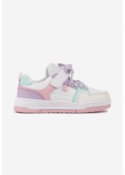 Biało-Fioletowe Płaskie Buty Sportowe Sneakersy z Perforacją i Sznurowaniem Florenne ze sklepu born2be.pl w kategorii Buty sportowe dziecięce - zdjęcie 174947667