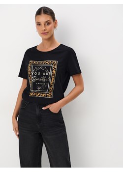 Mohito - Bawełniany t-shirt - czarny ze sklepu Mohito w kategorii Bluzki damskie - zdjęcie 174962089