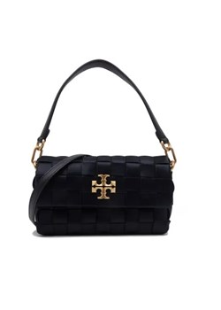 TORY BURCH Skórzana torebka na ramię Kira Woven Satin Small Flap ze sklepu Gomez Fashion Store w kategorii Listonoszki - zdjęcie 174992336