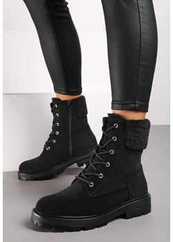 Czarne Botki Typu Workery na Płaskiej Podeszwie z Barankowym Futerkiem przy Cholewce Nevathira - id: MC3922-38-BLACK - marki Renee - 175012585 Czarne Botki Typu Workery na Płaskiej Podeszwie z Barankowym Futerkiem przy Cholewce Nevathira ze sklepu renee.pl w kategorii Workery damskie - zdjęcie 175012585
