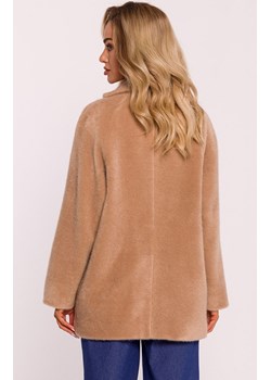 Krótki płaszcz damski z włosem beżowy M808, Kolor beżowy, Rozmiar 2XL/3XL, MOE ze sklepu Primodo w kategorii Płaszcze damskie - zdjęcie 175020926