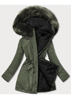 Ciepła kurtka zimowa damska dwustronna khaki-czarna (w610) ze sklepu goodlookin.pl w kategorii Parki damskie - zdjęcie 175043265