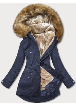 Parka zimowa damska granat-beż (m-21356) ze sklepu goodlookin.pl w kategorii Parki damskie - zdjęcie 175043566