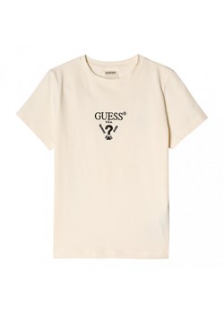 Damski t-shirt z nadrukiem Guess Colette - biały ze sklepu Sportstylestory.com w kategorii Bluzki damskie - zdjęcie 175053917