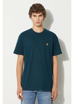 Carhartt WIP t-shirt bawełniany S/S Chase męski kolor turkusowy gładki I026391.2D0XX ze sklepu PRM w kategorii T-shirty męskie - zdjęcie 175054306