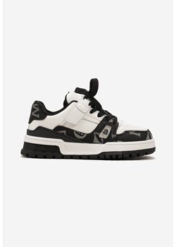 Czarno-Białe Buty Sportowe Sneakersy na Platformie z Tłoczeniem na Rzep Tetilda ze sklepu renee.pl w kategorii Buty sportowe dziecięce - zdjęcie 175055275