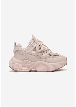 Różowe Buty Sportowe Sneakersy na Platformie z Tłoczeniem i Sznurowaniem Giseloria ze sklepu renee.pl w kategorii Buty sportowe dziecięce - zdjęcie 175055775