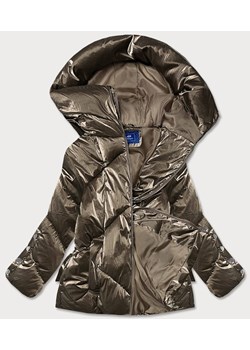 Metaliczna krótka zimowa kurtka damska puffer ciemnozłota (omdl-022) ze sklepu goodlookin.pl w kategorii Kurtki damskie - zdjęcie 175059245