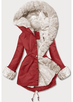 Parka z futrzaną podpinką ciemnoczerwona (5M763-6) ze sklepu goodlookin.pl w kategorii Parki damskie - zdjęcie 175059479