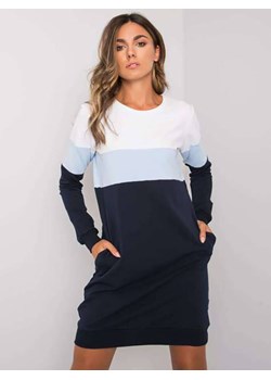 Trójkolorowa długa bluza damska z kieszeniami biały/niebieski/granat (5869) ze sklepu goodlookin.pl w kategorii Bluzy damskie - zdjęcie 175072689