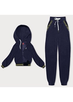 Komplet dresowy w prążki z ozdobnymi ściągaczami granatowy (AMG-345A) ze sklepu goodlookin.pl w kategorii Dresy damskie - zdjęcie 175075358