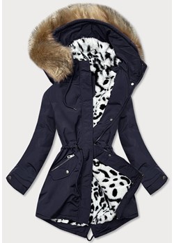 Zimowa parka damska na futerku granatowa (can-578) ze sklepu goodlookin.pl w kategorii Parki damskie - zdjęcie 175086958