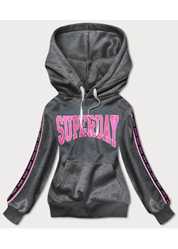 Krótka bluza damska z napisami szara ciemna (26014) ze sklepu goodlookin.pl w kategorii Bluzy damskie - zdjęcie 175102486