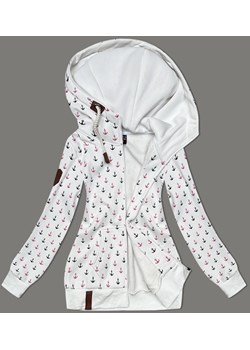Ciepła rozpinana bluza w kotwice biała (2307) ze sklepu goodlookin.pl w kategorii Bluzy damskie - zdjęcie 175105216