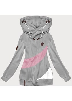 Gruba damska bluza w pasy szary-różowy (2302) ze sklepu goodlookin.pl w kategorii Bluzy damskie - zdjęcie 175106405