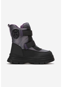 Fioletowe Śniegowce na Grubej Podeszwie Zapinane na Rzepy Zdobione Naszywką Avolisa - id: F-0593-27-32-90-PURPLE - marki Renee - 175113025 Fioletowe Śniegowce na Grubej Podeszwie Zapinane na Rzepy Zdobione Naszywką Avolisa ze sklepu renee.pl w kategorii Buty zimowe dziecięce - zdjęcie 175113025