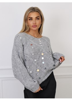 SWETER ONE SIZE Z OZDOBNĄ MIENIACĄ SIĘ APLIKACJĄ-SZARY ze sklepu olika.com.pl w kategorii Swetry damskie - zdjęcie 175176695