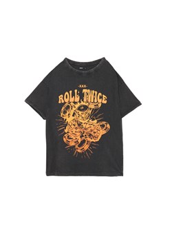 Cropp - Szary T-shirt z kolorowym nadrukiem - szary ze sklepu Cropp w kategorii Bluzki damskie - zdjęcie 175177776