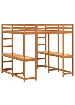 Brązowe łóżko z drabinką i podwójnym biurkiem na dole 140x200 - Vasmo 3X ze sklepu Edinos.pl w kategorii Łóżka i materace - zdjęcie 175198956