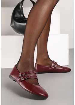 Bordowe Rockowe Balerinki Vices z Paseczkami i Klamrami Kikiella ze sklepu born2be.pl w kategorii Balerinki - zdjęcie 175206159