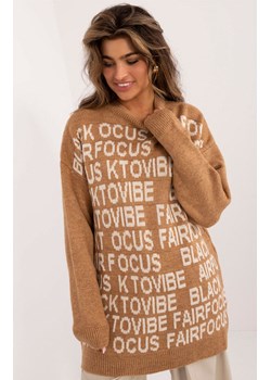 Karmelowy sweter oversize BA-SW-0546.07, Kolor karmelowy-wzór, Rozmiar uniwersalny, BADU ze sklepu Primodo w kategorii Swetry damskie - zdjęcie 175212255