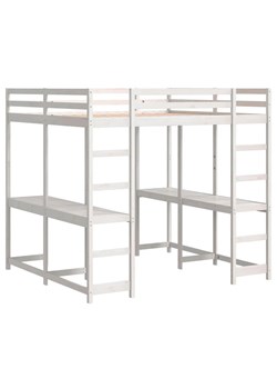 Białe sosnowe łóżko piętrowe z 2 biurkami 180x200 - Vasmo 5X ze sklepu Edinos.pl w kategorii Łóżka i materace - zdjęcie 175225779