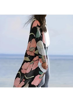 Kimono plażowe w duże kwiaty - Czarny / S ze sklepu Valetta.pl w kategorii Odzież plażowa - zdjęcie 175294528