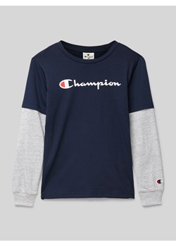 Bluzka z długim rękawem,detalami z logo i okrągłym dekoltem ze sklepu Peek&Cloppenburg  w kategorii T-shirty chłopięce - zdjęcie 175302476