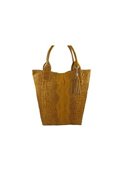 Modny worek skórzany - CROCO - Żółty ciemny ze sklepu butyolivier w kategorii Torby Shopper bag - zdjęcie 175335146