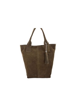 Shopper bag - torebka damska zamszowa - Beżowa ciemna ze sklepu butyolivier w kategorii Torebki worki - zdjęcie 175336375