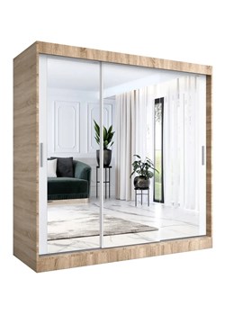 Szafa Przesuwna Biały Z Lustrem Dąb Sonoma + 200 Cm 90 Cm K8-D05 ze sklepu Edinos.pl w kategorii Szafy - zdjęcie 175359075
