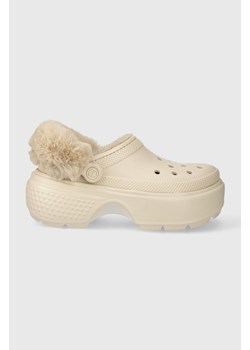 Crocs klapki Stomp Lined Clog damskie kolor beżowy na platformie 208546 ze sklepu PRM w kategorii Klapki damskie - zdjęcie 175359917