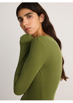 Reserved - Longsleeve z bawełny i modalu - ciemnozielony ze sklepu Reserved w kategorii Bluzki damskie - zdjęcie 175361435