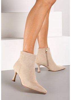 Ciemnobeżowe Botki Vices na Szplice ze Szpiczastym Noskiem Ravalise ze sklepu renee.pl w kategorii Botki - zdjęcie 175362327