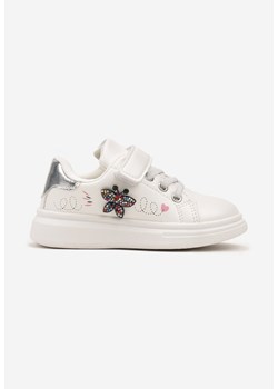 Białe Sznurowane Buty Sportowe Sneakersy na Rzep Ozdobione Cyrkoniami Patilena ze sklepu born2be.pl w kategorii Buty sportowe dziecięce - zdjęcie 175374399
