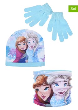 Disney Frozen 3-częściowy zestaw &quot;Kraina Lodu&quot; w kolorze błękitnym ze sklepu Limango Polska w kategorii Czapki dziecięce - zdjęcie 175376606