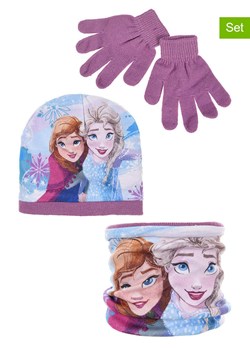 Disney Frozen 3-częściowy zestaw &quot;Kraina Lodu&quot; w kolorze fioletowym ze sklepu Limango Polska w kategorii Czapki dziecięce - zdjęcie 175376607