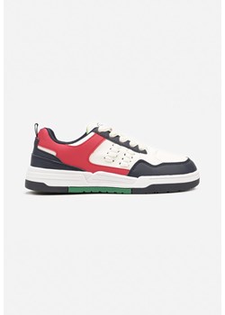 Beżowo-Granatowe Płaskie Buty Sportowe Sneakersy Ozdobione Perforacją i Sznurowaniem Sagitha ze sklepu born2be.pl w kategorii Buty sportowe dziecięce - zdjęcie 175377669