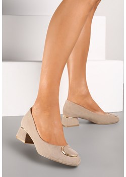 Ciemnobeżowe Czółenka Vices z Ozdobnymi Metalicznymi Wstawkami i Skórzaną Wkładką Innathoria ze sklepu born2be.pl w kategorii Czółenka - zdjęcie 175383778