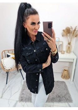 długa katana jeansowa chile z przetarciami black jeans - czarna ze sklepu STYLOWO w kategorii Kurtki damskie - zdjęcie 175400805